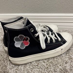 Converse High-Tops - Black with White embroidered patchwork US 10